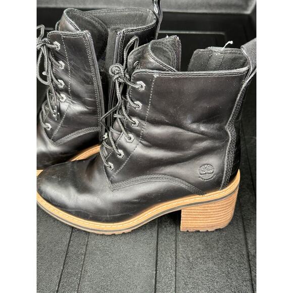 Timberland Black Lace up platform heel boots Sz 6.5 - Picture 1 of 7